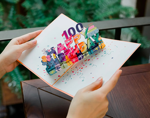 Colorful Popup 100th Birthday Card