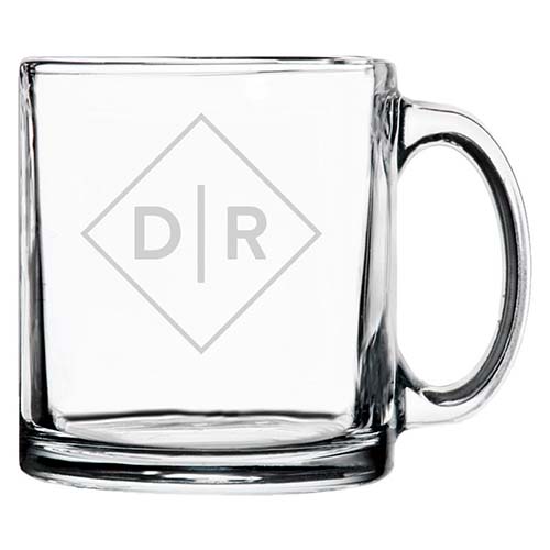 engraved diamond initials glass mug