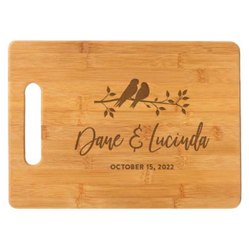 personalized lovebirds wooden cutting board