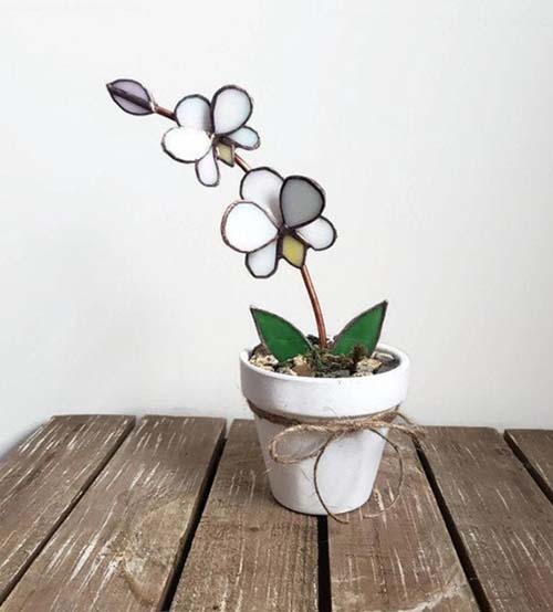 60th anniversary gifts - stained glass potted orchid
