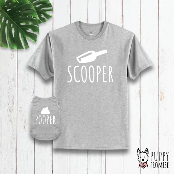Dog walker gifts Pooper + Scooper matching shirts