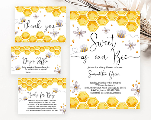 Editable Sweet As Can Bee Invitation