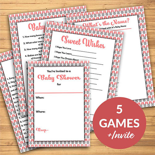 Pink Bunny Baby Shower Print Bundle