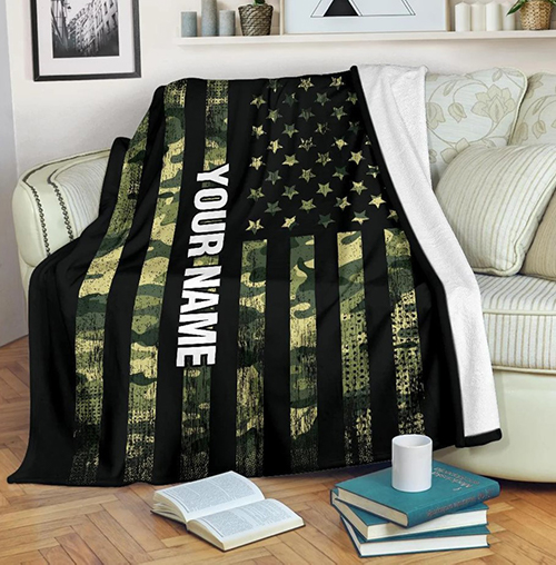 military gifts - personalized camo fleece blanket