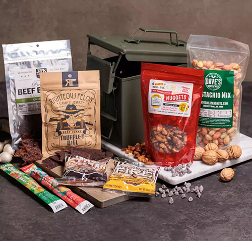 premium snacks in ammo can