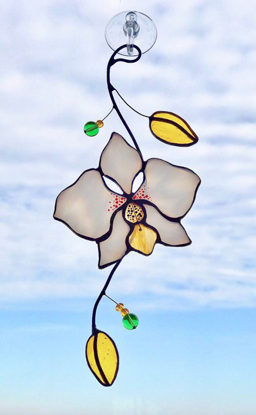 Orchid Stained Glass Suncatcher