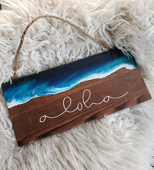 Aloha Beach Wave Resin Sign