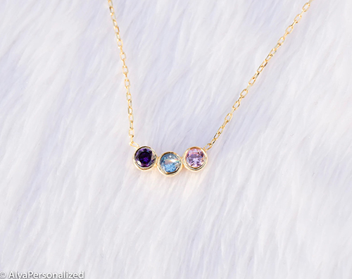 14K Solid Gold Birthstone Necklace