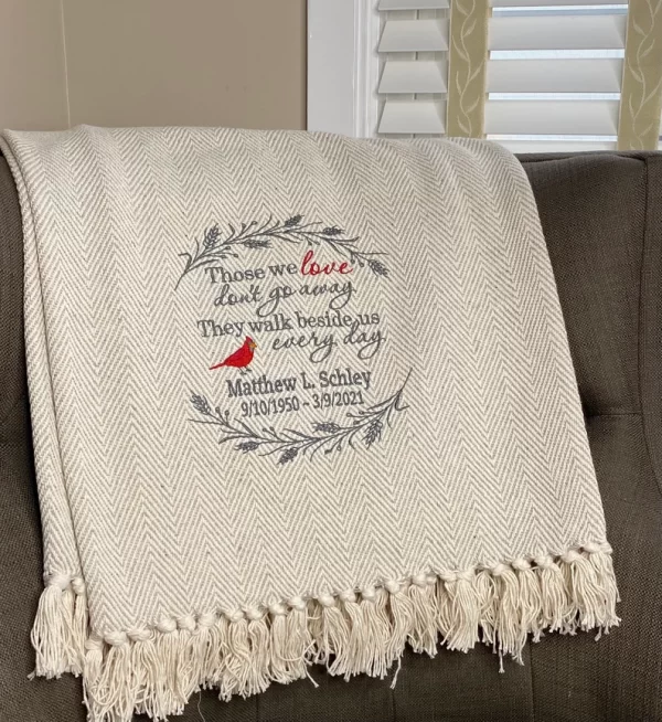 Sympathy Gifts for a grieving friend - embroidered throw.