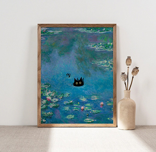 Monet Waterlily Cat Print