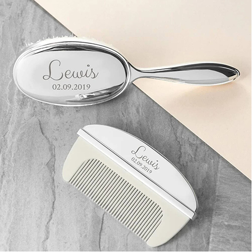 Personalized Silver Brush and Comb Set