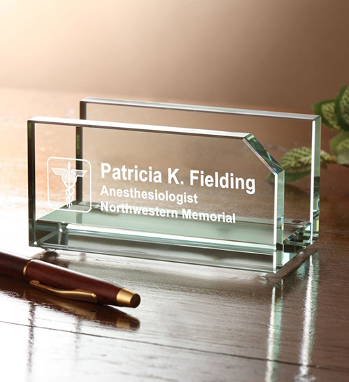 Engraved Glass Business Card Holder