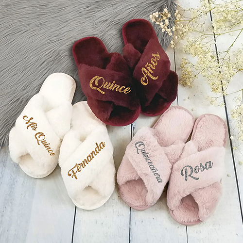 Quinceañera gifts - Personalized Fluffy Slippers