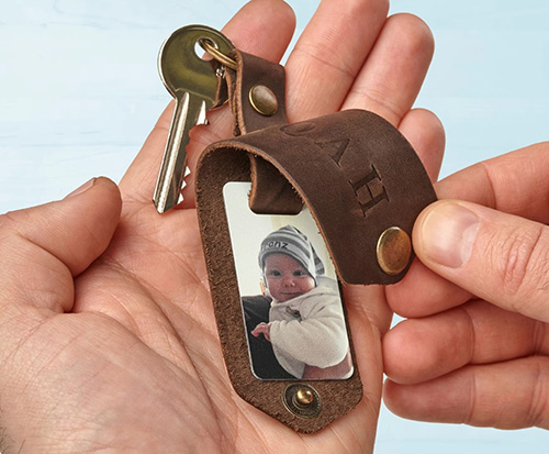 Engraved Leather Photo Keychain