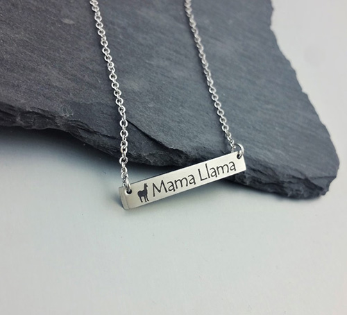 Mama Llama Engraved Bar Necklace