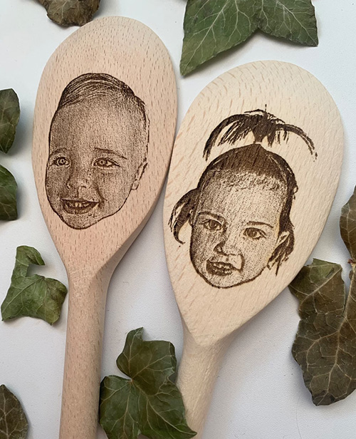 Engraved Face Wooden Spoons