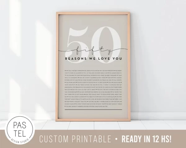 50 Reasons Why We Love You | 50th Birthday Print | Any Milestone Birthday