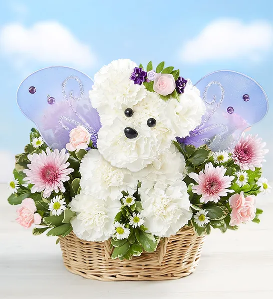 puppy floral arrangement 