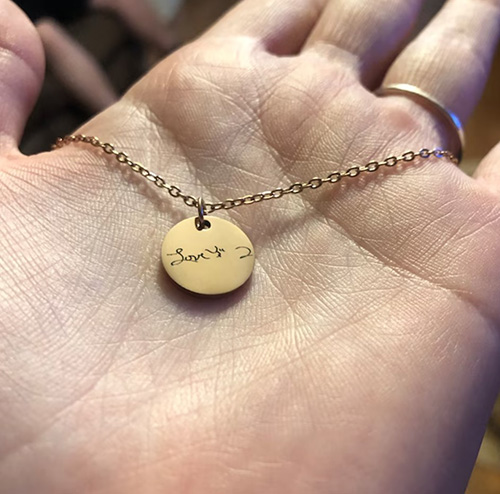 Handwritten Engraved Necklace- one month anniversary gifts for her