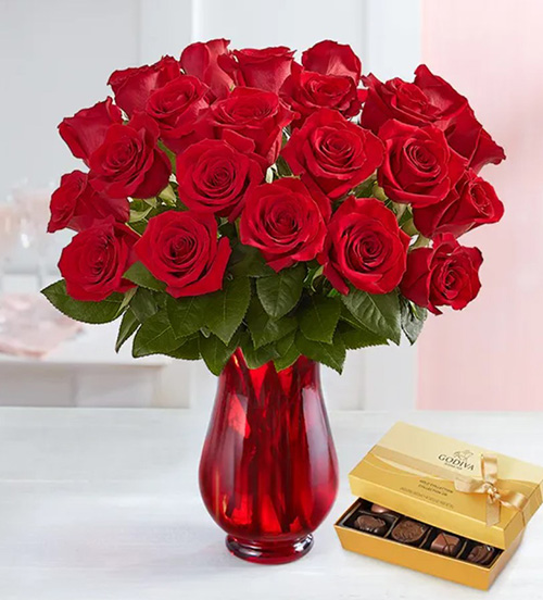 Red Roses & Godiva Chocolate - one month anniversary gifts for her