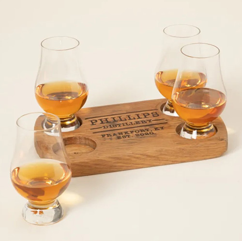 5 senses gift ideas for him - Personalized Bourbon Barrel Flight w/ Glasses