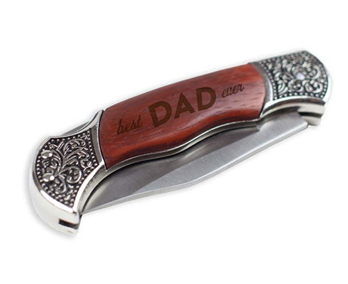 Engraved Old Fashioned Wood Pocket Knife
