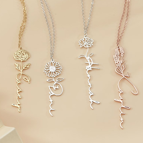 Dainty Floral Name Necklace