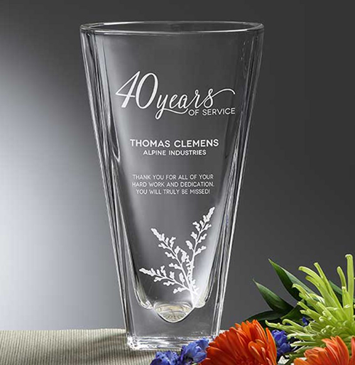 Personalized Retirement Crystal Vase - gifts for retiring principals