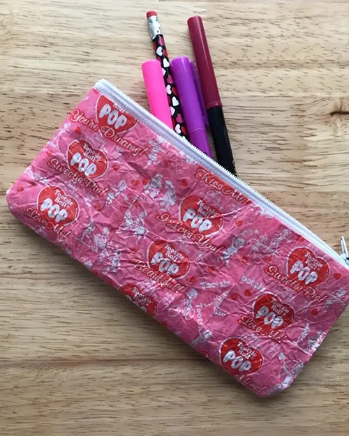 Upcycled DIY Candy Wrapper Zipper Pouch
