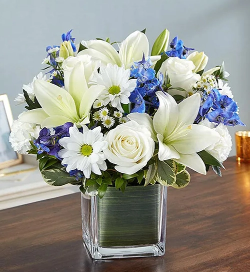 Blue & White Sympathy Flower Bouquet