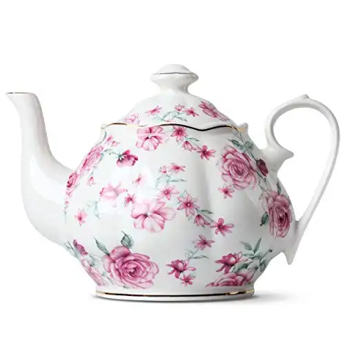 BTaT- Tea Pot, Teapot, Porcelain Teapot, 38 oz, Floral Teapot, Bone China Teapot for Tea Set, Ceramic Tea Kettle, Tea Pots for Tea Cup, Tea Pot Ceramic, Tea Pots for Loose Tea, Teapot for Infuser