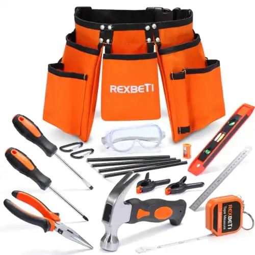 REXBETI Young Builder's Tool Set with Real Hand Tools