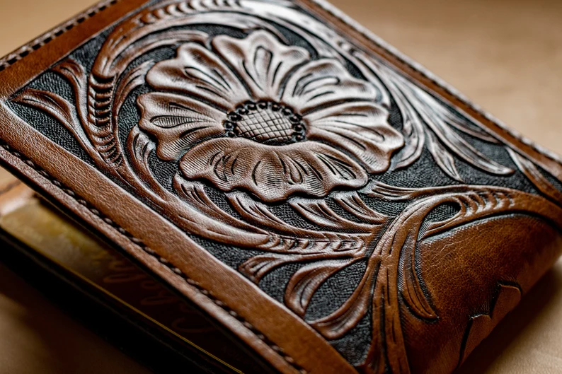 Custom Italian Leather Tooled Bifold Wallet