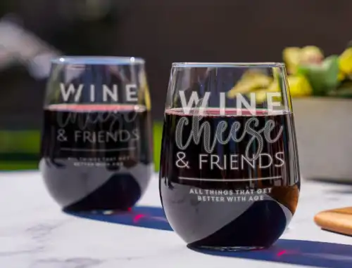 Wine, Cheese, & Friends Stemless Glasses