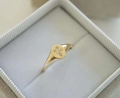 Couple's Birth Flowers Signet Ring