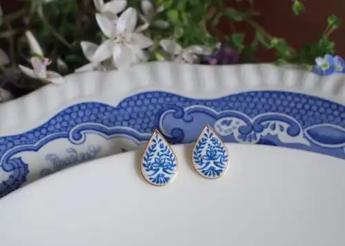 Blue China Porcelain Earrings