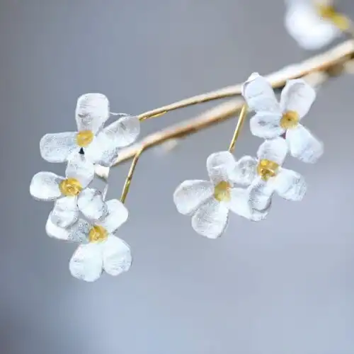 Clematis Flower Earrings in Sterling Silver