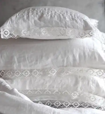 Provincial Living Pure Linen Pillowcase With Linen Lace