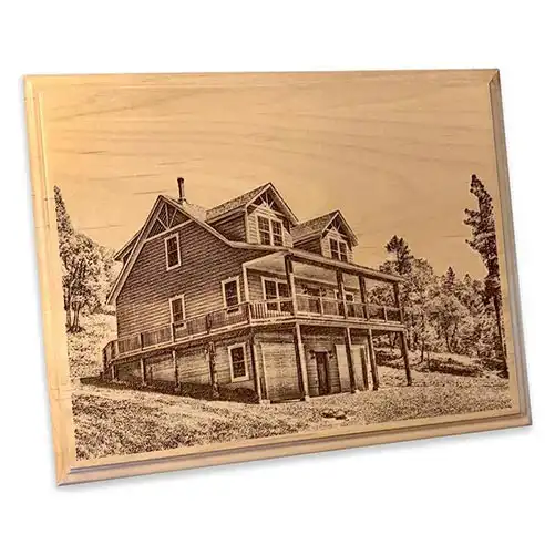 Custom Engraved House Portrait Alder Wood Plaque - Northwest Gifts
