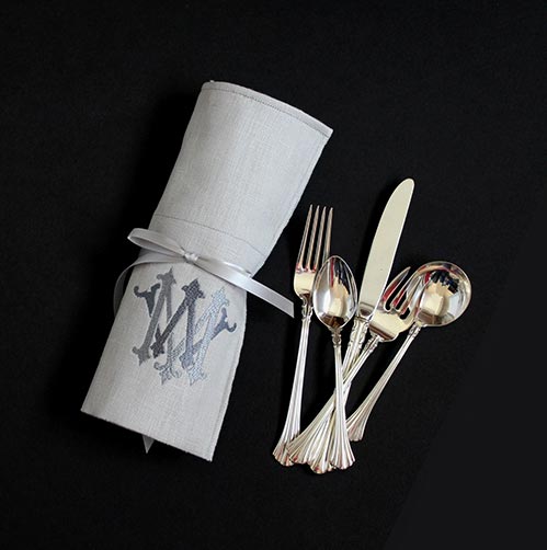 Monogrammed Linen Flatware Roll