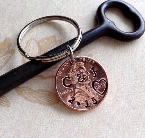 Personalized Penny Keychain for Traditional Anniversary Gift