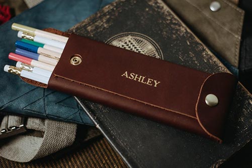 Unique Modern Anniversary Gifts: Engraved Leather Pencil Case