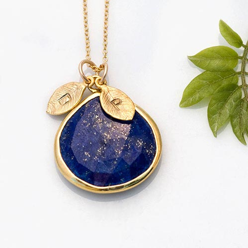9th anniversary gift: Lapis Lazuli Engraved Necklace