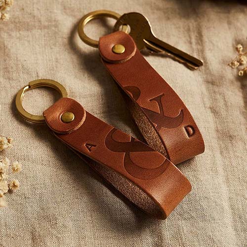 9th anniversary gift: Matching Leather Keychains for Him and Her