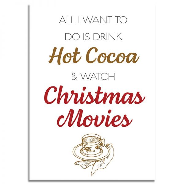 Front Side - 5X7 Merry Christmas Greeting Card Hot Cocoa & Christmas Movies