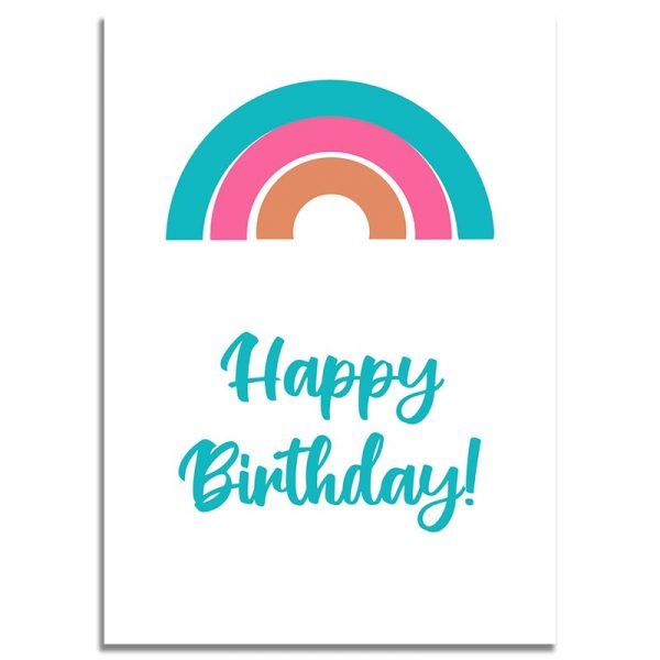 Blue, Pink, and Orange Rainbow Happy Birthday Card