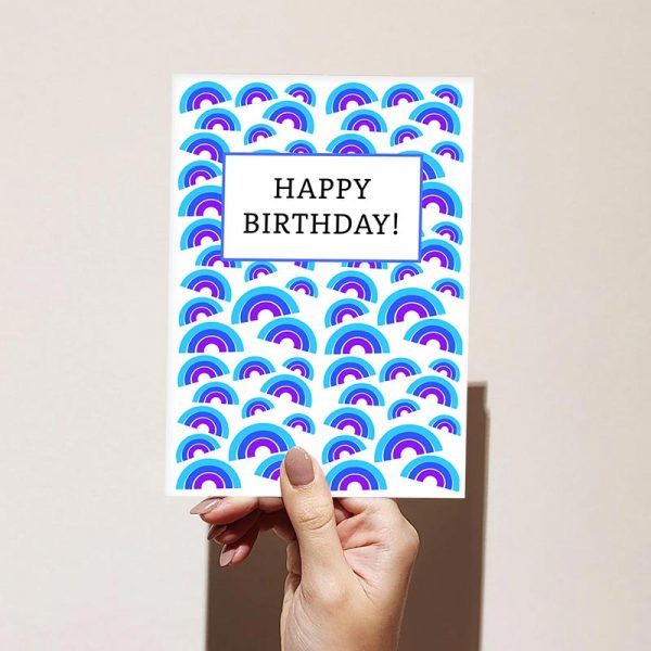 Blue Rainbow Pattern Happy Birthday Card