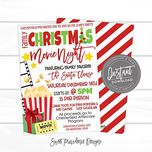 Christmas Movie Night Card Invites