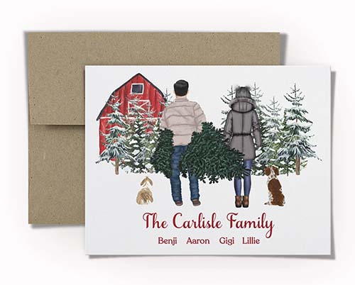 Christmas Card with Family Portrait - Tree Farm