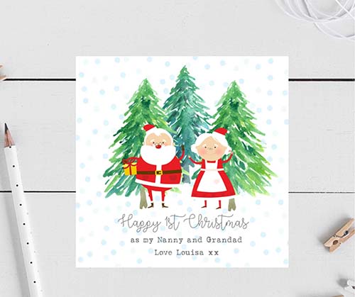 1st Christmas for Nanny and Grandad - Personalized Holiday Card